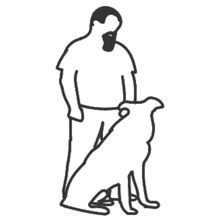 Logo Hundetrainer Tulln - eine gezeichnete Silhouette von Christoph und Yellow.